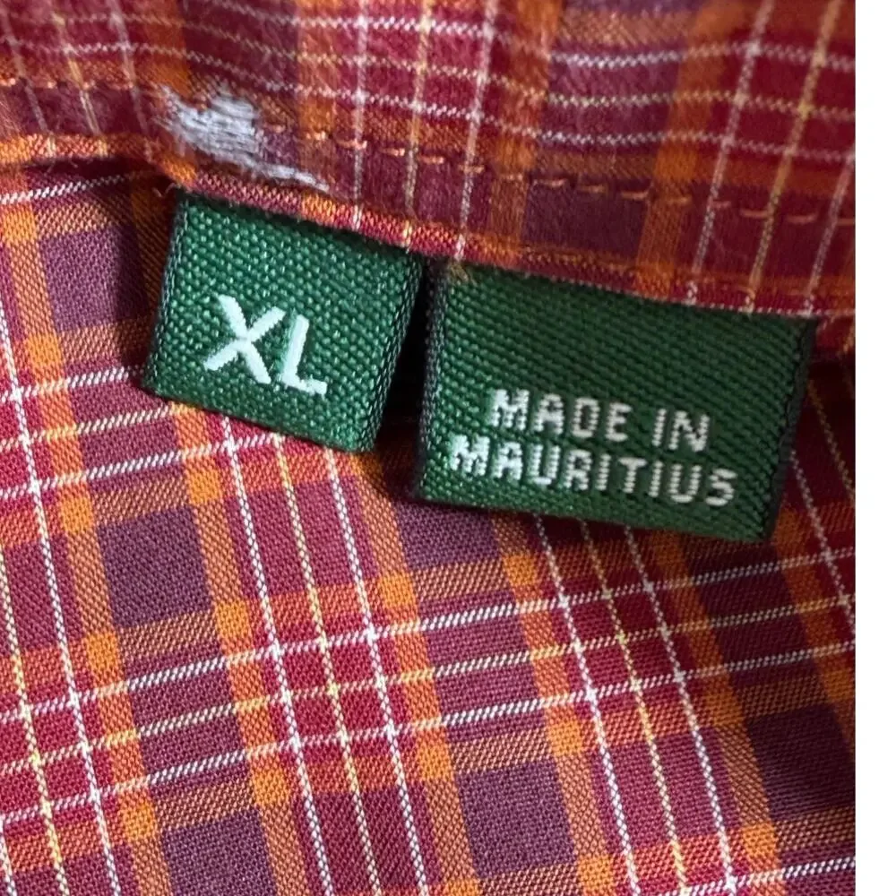 Orvis Active Fit Mens XL Orange Plaid Long Sleeve Casual Geese Outdoor Shirt
